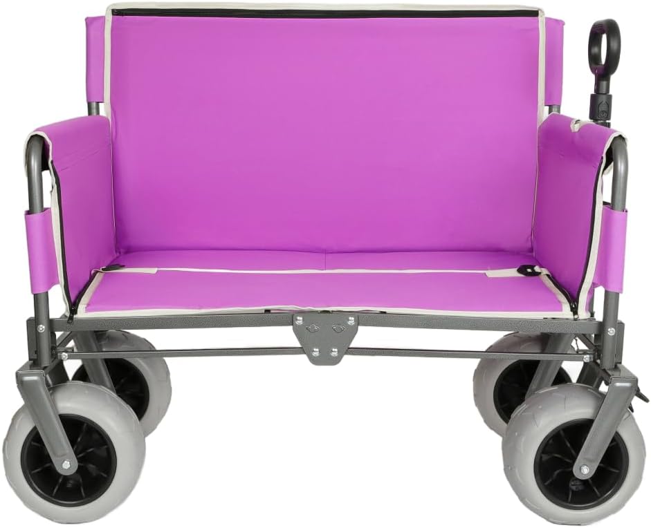 Heavy-Duty Foldable Utility Wagon with All-Terrain Wheels, Bench Seat & Large Storage Capacity for Outdoor Activities, Garden, Beach and Sports (Purple + Steel)