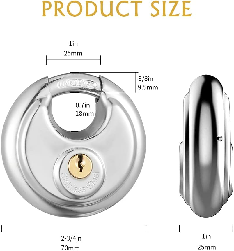 CINCINNO Heavy Duty Stainless Steel Discus Padlocks with Same Key, Outdoor Weatherproof Storage Locks for Storage Units,Garages, Sheds, Trailers,72 Pack