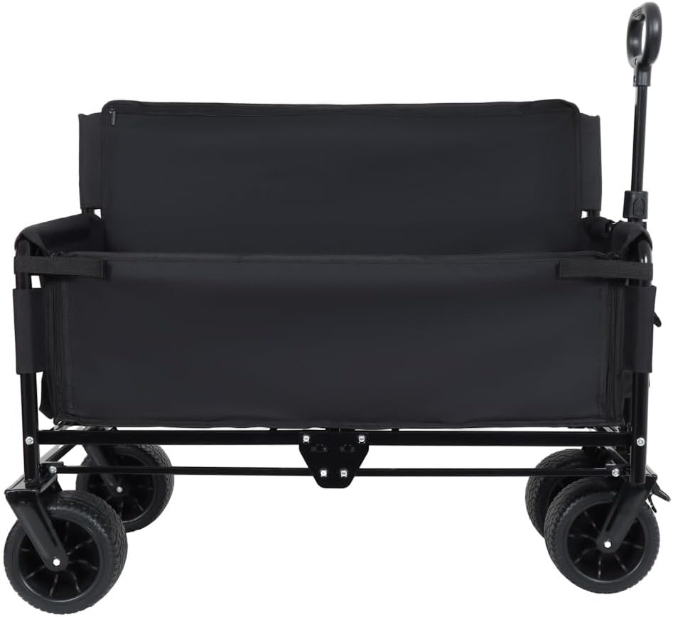 Heavy-Duty Folding Utility Wagon with All-Terrain Wheels and Convertible Seat – 500 lb Capacity, 180L Cargo Space for Outdoor Activities (Black + Steel)
