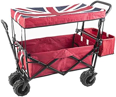 Push and Pull Hand Truck with Foot Brake and 2 Seat Belt Outdoor Sport Collapsible Folding Stroller Wagon Baby Trolley with Canopy Garden Utility Shopping Travel, Red (Red B)