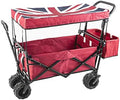 Push and Pull Hand Truck with Foot Brake and 2 Seat Belt Outdoor Sport Collapsible Folding Stroller Wagon Baby Trolley with Canopy Garden Utility Shopping Travel, Red (Red A)