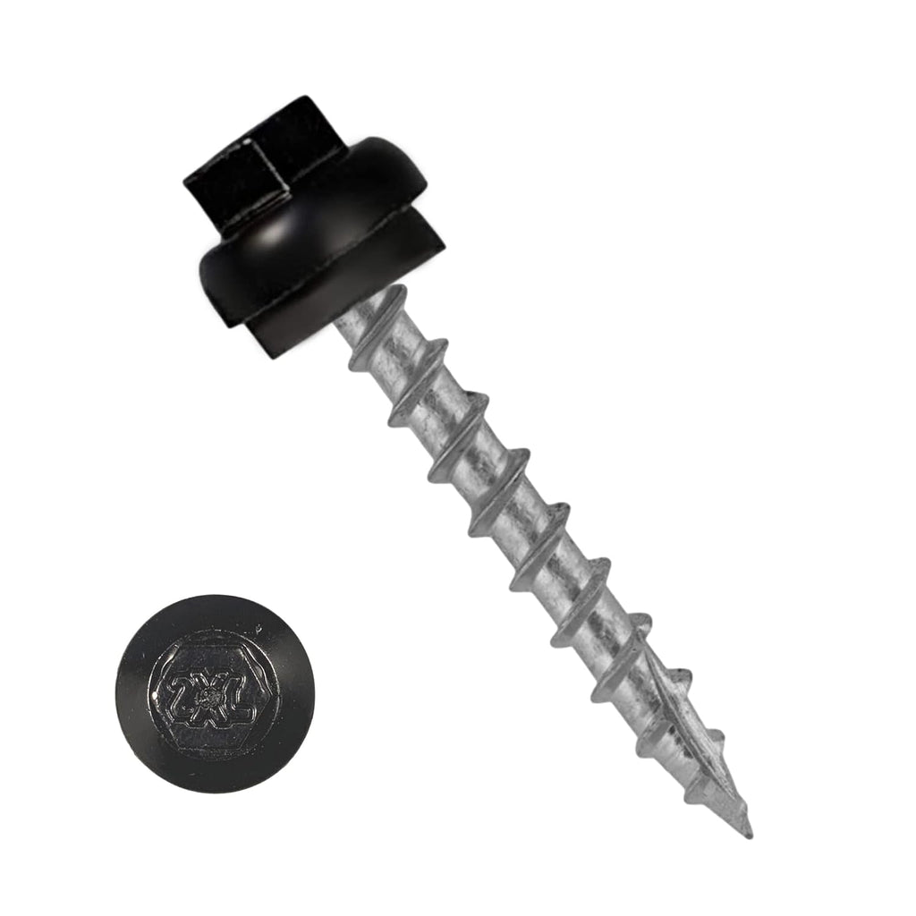 #12 Long Life Metal Roofing Screws (1000 Count) -1.5' Long Shaft-Metal to Wood- OSB Replacement Screws -Domed Cap Screw Head EPDM Washer- Free 5/16' Hex Bit Driver! (1000, Black)