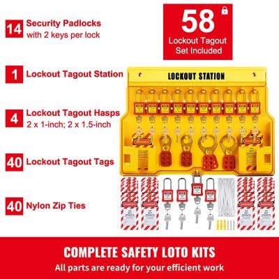 Happybuy 58 PCS Lockout Tagout Kits, Electrical Safety Loto Kit Includes Padlocks, Lockout Station, Hasp, Lockout Tagout Safety Tools for Industrial, Electric Power, Machinery