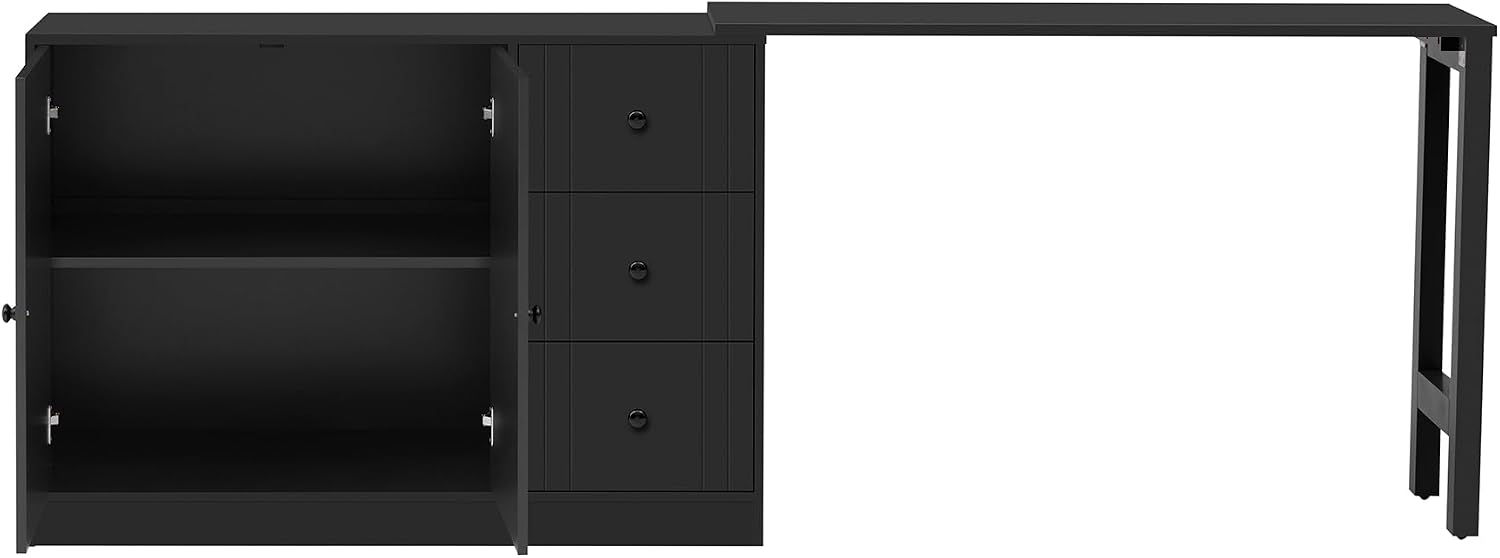 90' Extendable Freestanding Storage Cabinet, Kitchen Storage Bakers Rack with Silent Slides, Utility Food Cupboard with Adjustable Shelf for Kitchen Living Room, Black