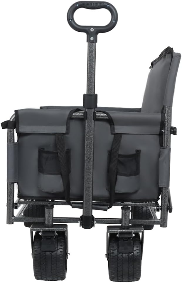 Heavy-Duty Folding Utility Wagon with All-Terrain Wheels and Convertible Seat – 500 lb Capacity, 180L Cargo Space for Outdoor Activities (Gray + Steel)