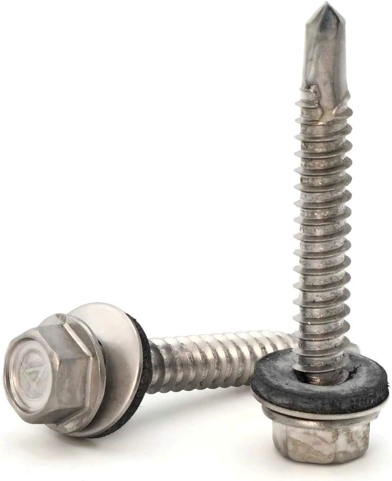 #10 Stainless Steel Hex Head Roofing Screws with Sealing Washer Self Drilling Stainless Steel Roofing Screws #10 x 1-1/2 inch Qty 1,000