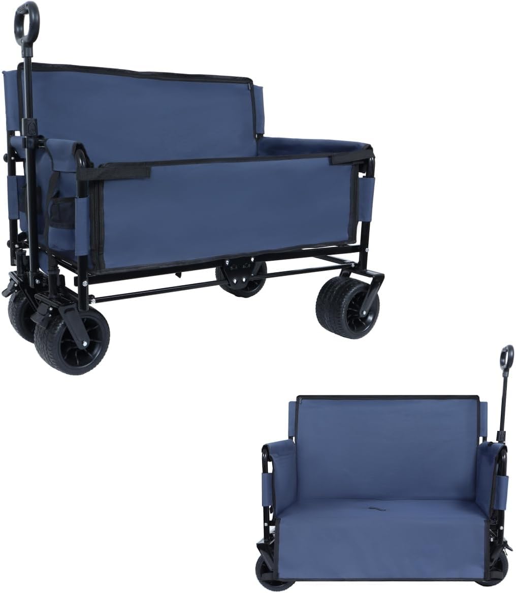 3-in-1 Convertible Folding Wagon Cart - 500lbs Heavy-Duty, 180L Capacity, All-Terrain Wheels for Camping, Beach, Sports & Garden - Perfect for Outdoor Adventures! (Dark Blue)