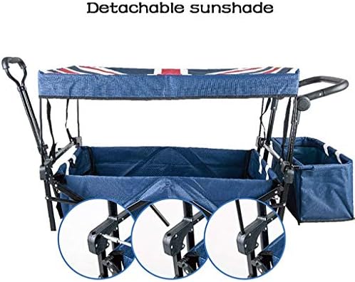 Push and Pull Hand Truck with Foot Brake and 2 Seat Belt Outdoor Sport Collapsible Folding Stroller Wagon Baby Trolley with Canopy Garden Utility Shopping Travel, Red (Red B)