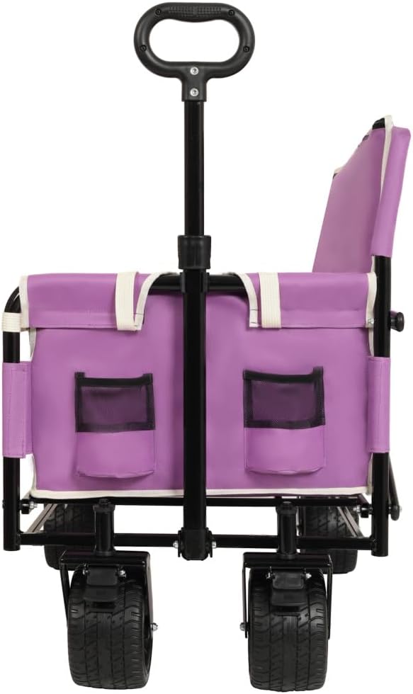 Heavy-Duty Folding Utility Wagon with All-Terrain Wheels and Convertible Seat – 500 lb Capacity, 180L Cargo Space for Outdoor Activities (Purple + Steel)
