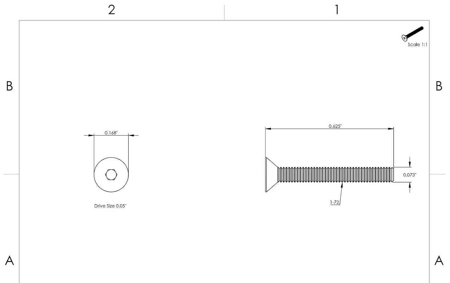 1-72 x 5/8' - Flat Head Socket Cap Screws Grade 8 Steel Black Oxide Qty 250 Socket Head Screws B2B
