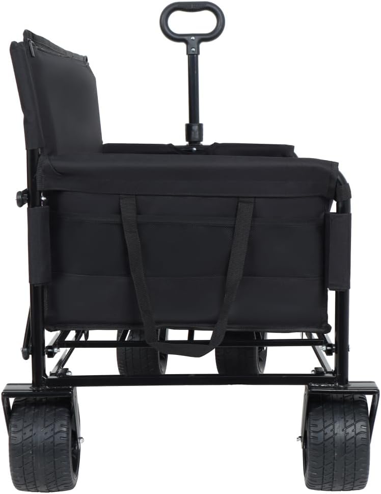 Heavy-Duty Folding Utility Wagon with All-Terrain Wheels and Convertible Seat – 500 lb Capacity, 180L Cargo Space for Outdoor Activities (Black + Steel)
