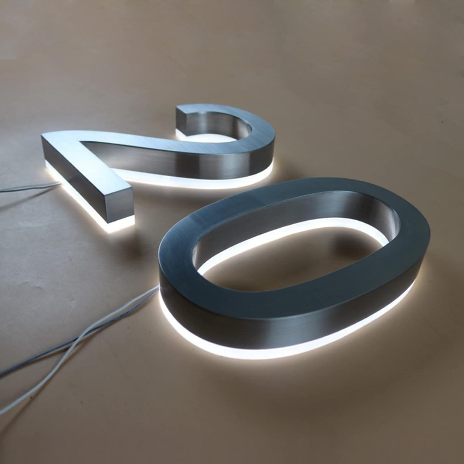 House Numbers, Steel Backlit LED Floating Address Number, Up-Scale Modern Brushed Silver Look, Lighted House Number, White Light, Illuminated Address Numbers For Outside.,20 Inch,1