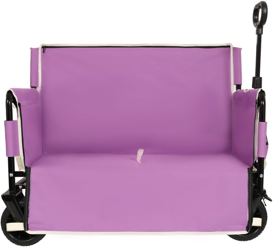 Heavy-Duty Folding Utility Wagon with All-Terrain Wheels and Convertible Seat – 500 lb Capacity, 180L Cargo Space for Outdoor Activities (Purple + Steel)