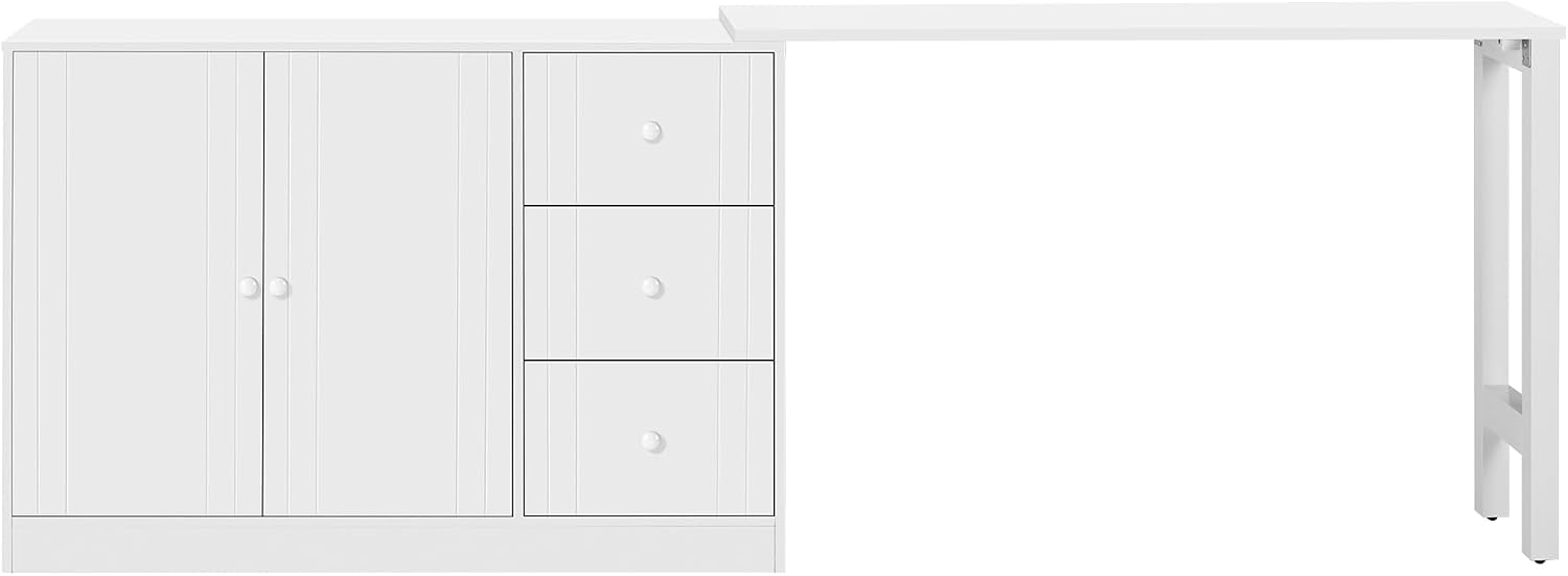 90' Extendable Freestanding Storage Cabinet, Kitchen Storage Bakers Rack with Silent Slides, Utility Food Cupboard with Adjustable Shelf for Kitchen Living Room, White