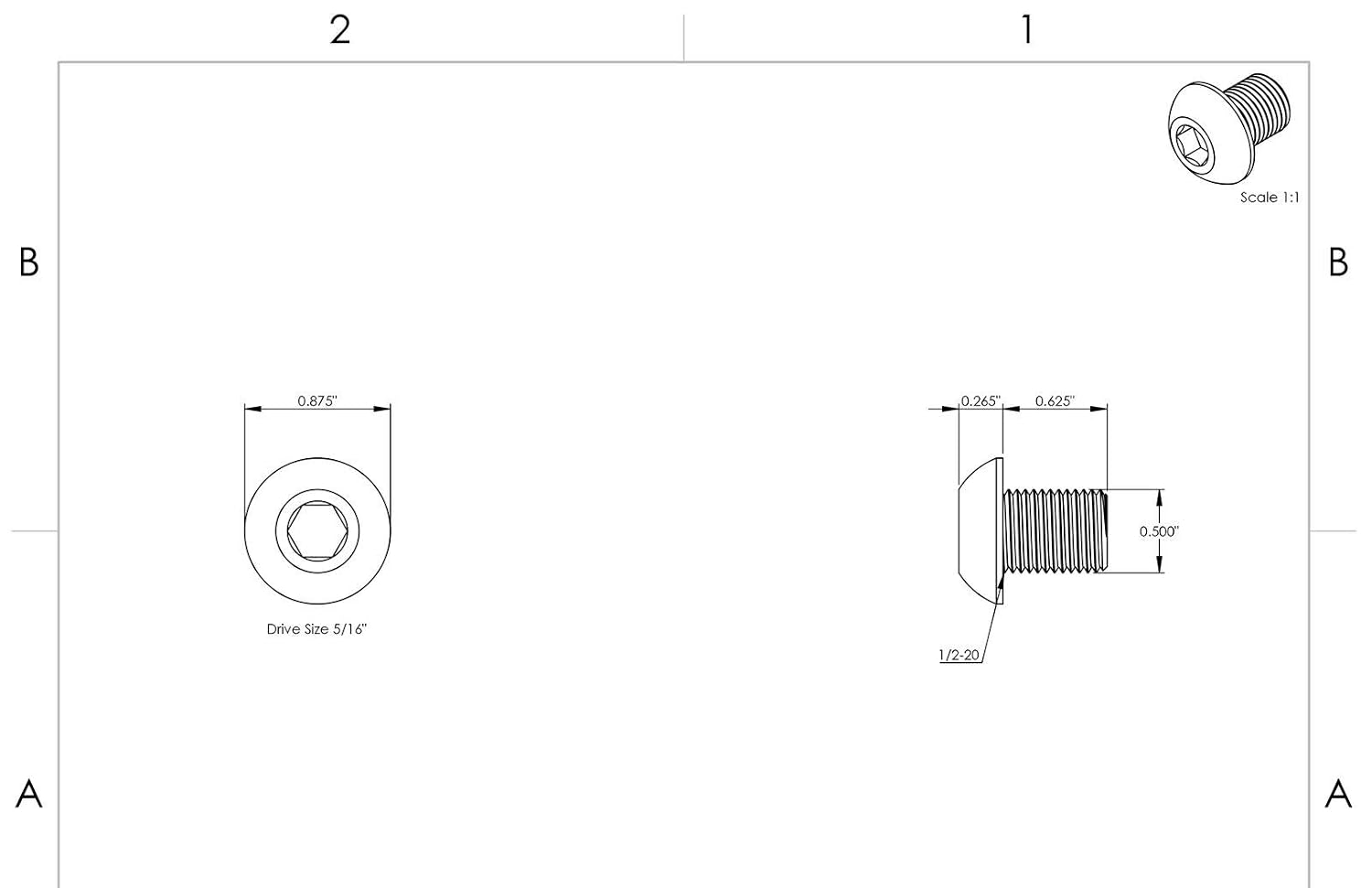 1/2-13 x 5/8' - Button Head Socket Cap Screws Black Oxide Alloy Steel Qty 50 Socket Head Screws B2B