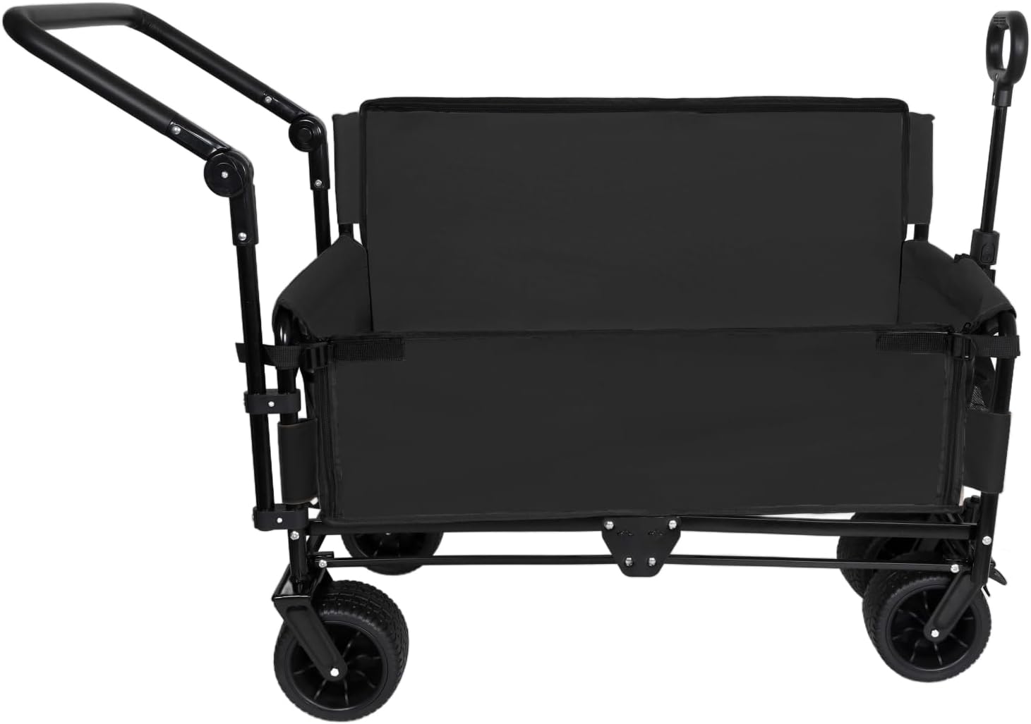 3-in-1 Folding Wagon Cart with Bench Seat, Canopy & Storage - 500lbs Heavy-Duty, 180L Capacity, All-Terrain for Camping, Beach, Sports & Garden, Black