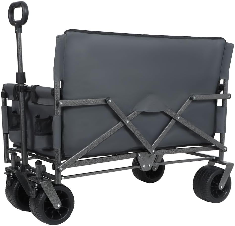 Heavy-Duty Folding Utility Wagon with All-Terrain Wheels and Convertible Seat – 500 lb Capacity, 180L Cargo Space for Outdoor Activities (Gray + Steel)