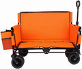3-in-1 Folding Wagon Cart with Bench Seat and Storage, Heavy-Duty All-Terrain Utility Cart with Removable Cooler Pouch, 500lbs Capacity for Camping, Beach, Sports, and Garden (Orange + Steel)