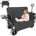 Heavy-Duty Folding Wagon with Bench Seat and Rear Folding Tabletop – 500-Pound Capacity, All-Terrain Beach Wheels for Outdoor Use (Black + Steel)