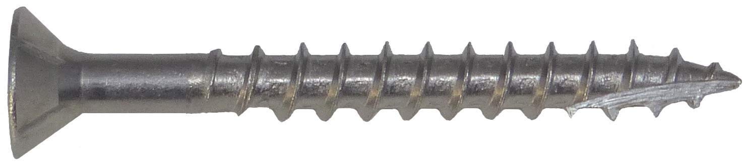 #8 x 1-3/4' Stainless Steel Deck Screw Square Drive, Flat Head with 4 Nibs Underhead (Quantity: 3000) Type 17 Wood Cutting Point, 1-3/16' of Thread Length, 8 Diameter, 1-3/4' Screw Length
