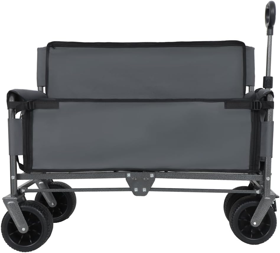 Heavy-Duty Folding Utility Wagon with All-Terrain Wheels and Convertible Seat – 500 lb Capacity, 180L Cargo Space for Outdoor Activities (Gray + Steel)