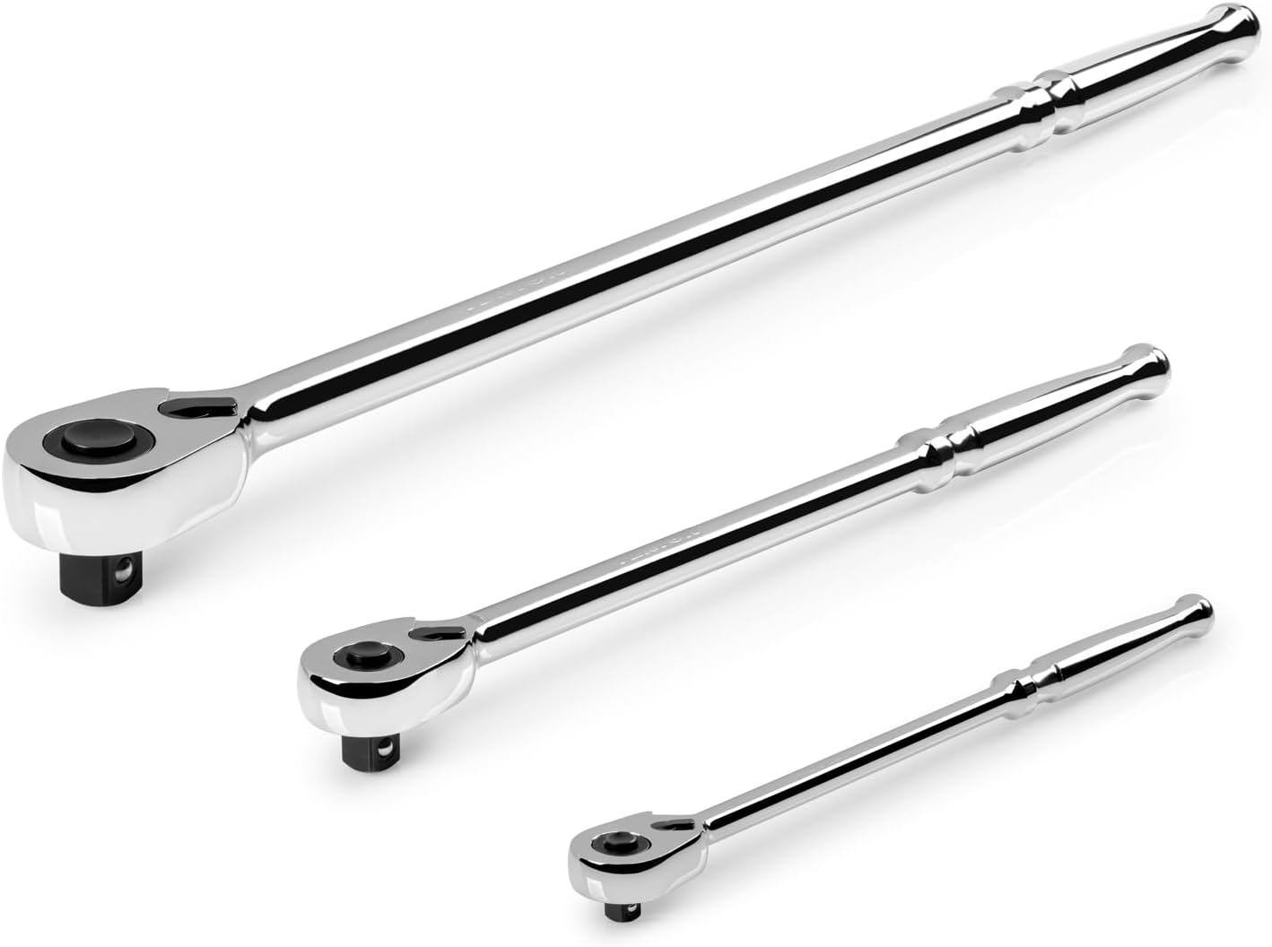TEKTON 1/4, 3/8, 1/2 Inch Drive Quick-Release Long Ratchet Set, 3-Piece (9, 12, 18 in.) | SRH99123