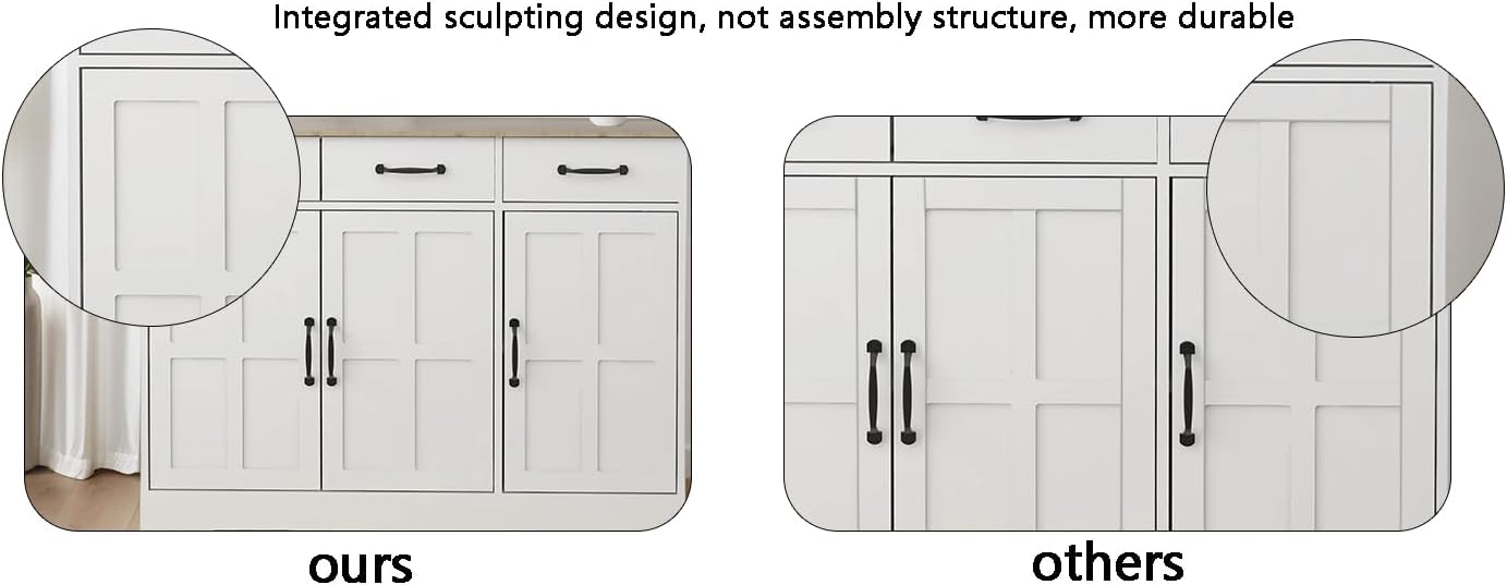 48' E1 MDF 3-Coat Paint Freestanding Storage Cabinet, Kitchen Storage Bakers Rack with Anti-tip Design, Utility Food Cupboard for Home Spaces, White