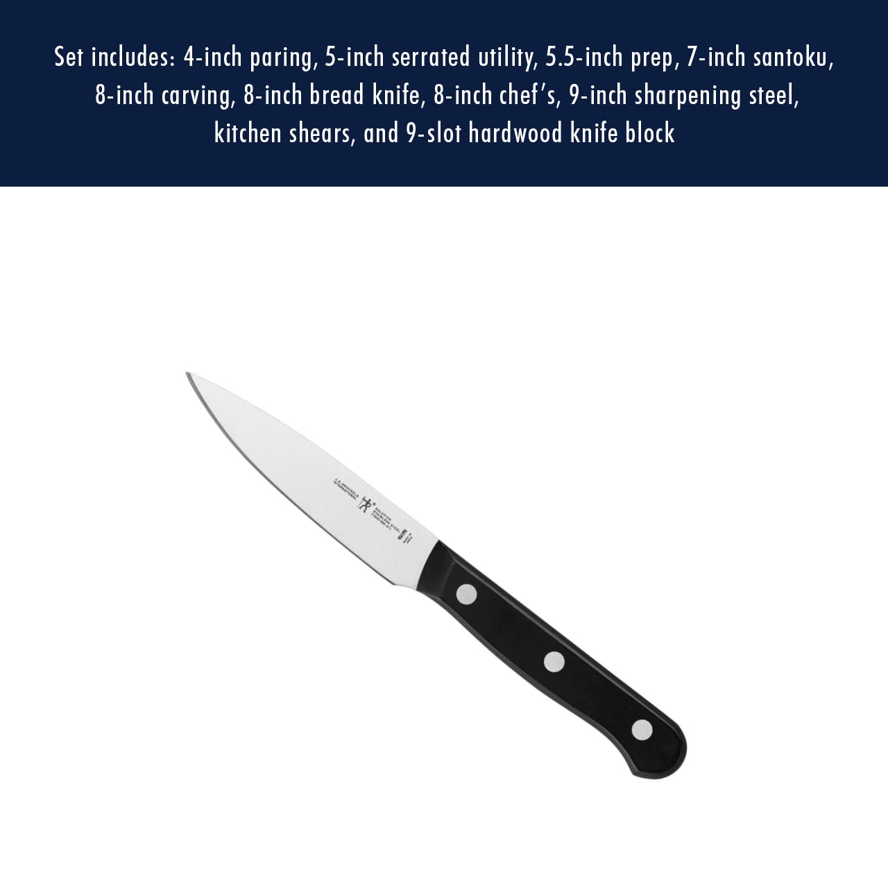 HENCKELS Solution Razor-Sharp 10-pc Knife Set, Chef Knife, Bread Knife, German Engineered Informed by 100+ Years of Mastery, Black/Stainless Steel