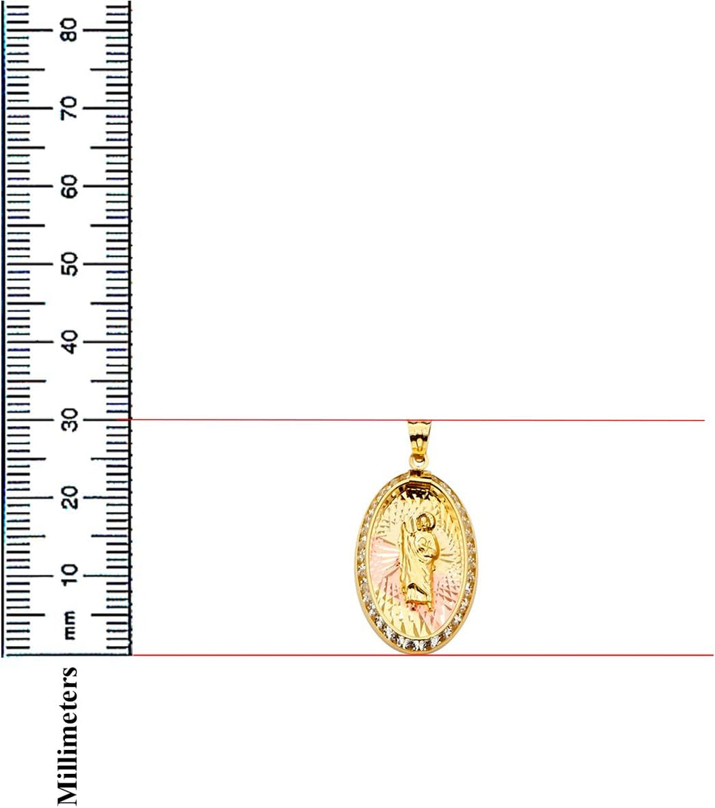 14K Tri Color Gold Cubic Zirconia San Judas Medal Pendant - Crucifix Charm Polish Finish - Handmade Spiritual Symbol - Gold Stamped Fine Jewelry - Great Gift for Men & Women for Occasions, 30 x 15 mm, 1.6 gms