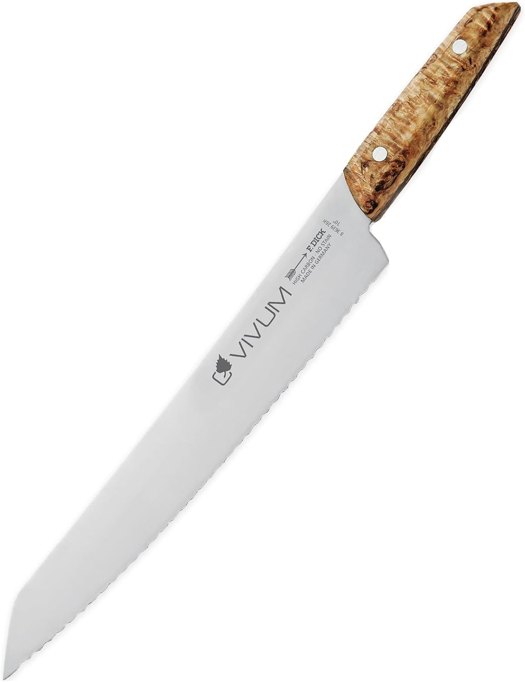 F. DICK – VIVUM Bread Knife – Serrated Knife with 10.2' blade & 58 HRC - Ideal for Bread, fruits & vegetables - Stainless steel - Ultra sharp - Birchwood handle – Made in Germany