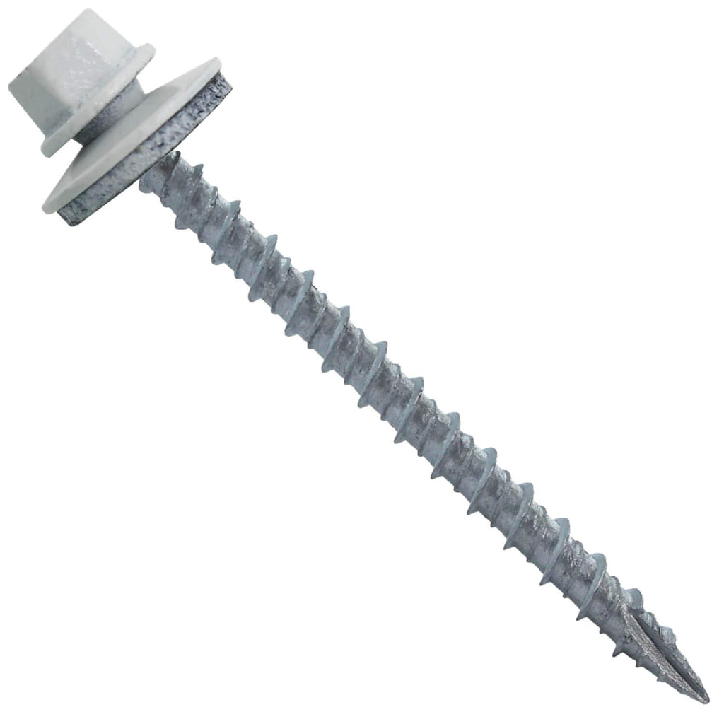 10 x 2-1/2' Brite White Metal Roofing Screws - Hex Washer Head- Self-Starting/Tapping - EPDM Washer. 4 X 250 Bags - 1,000 Screws