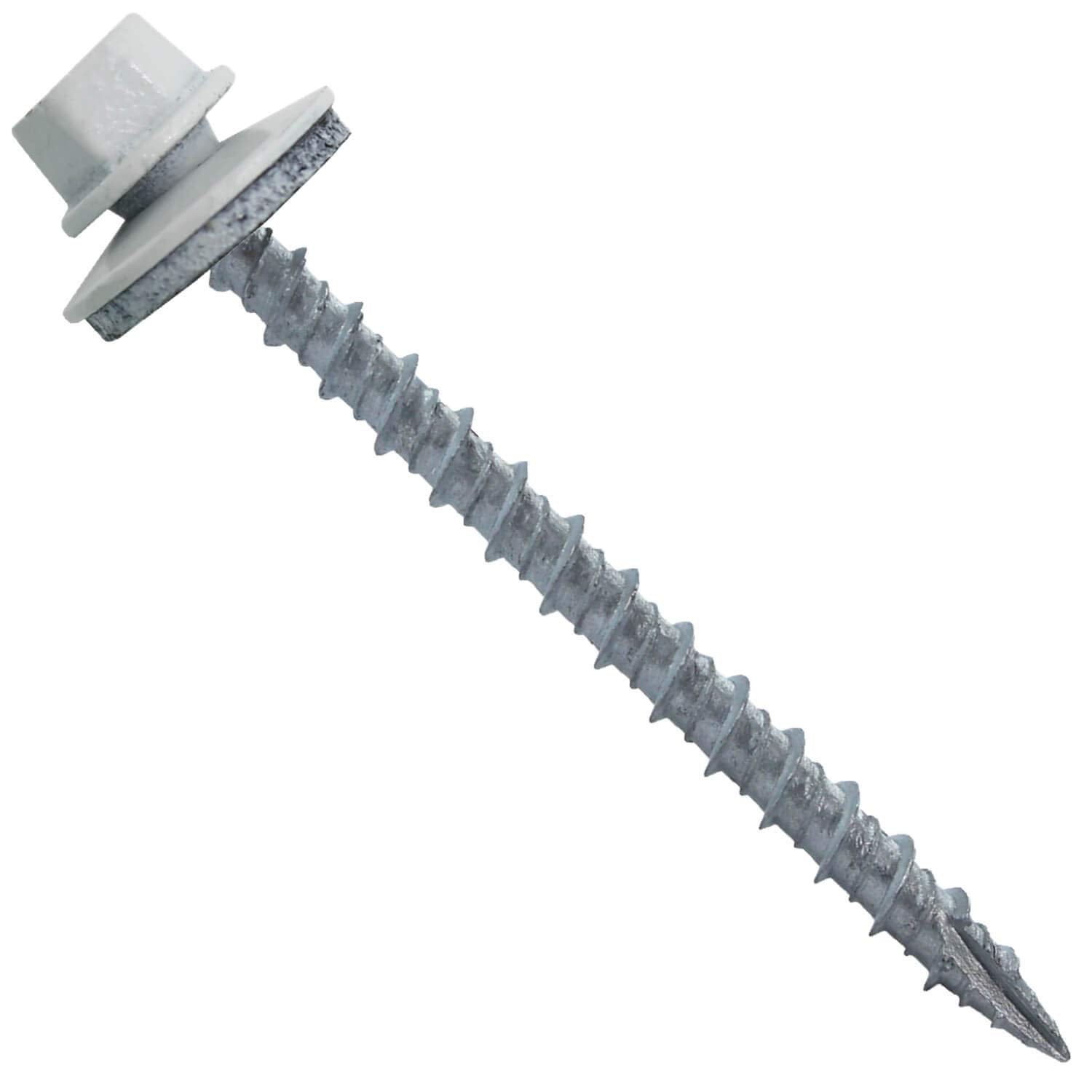 10 x 2-1/2' Brite White Metal Roofing Screws - Hex Washer Head- Self-Starting/Tapping - EPDM Washer. 4 X 250 Bags - 1,000 Screws