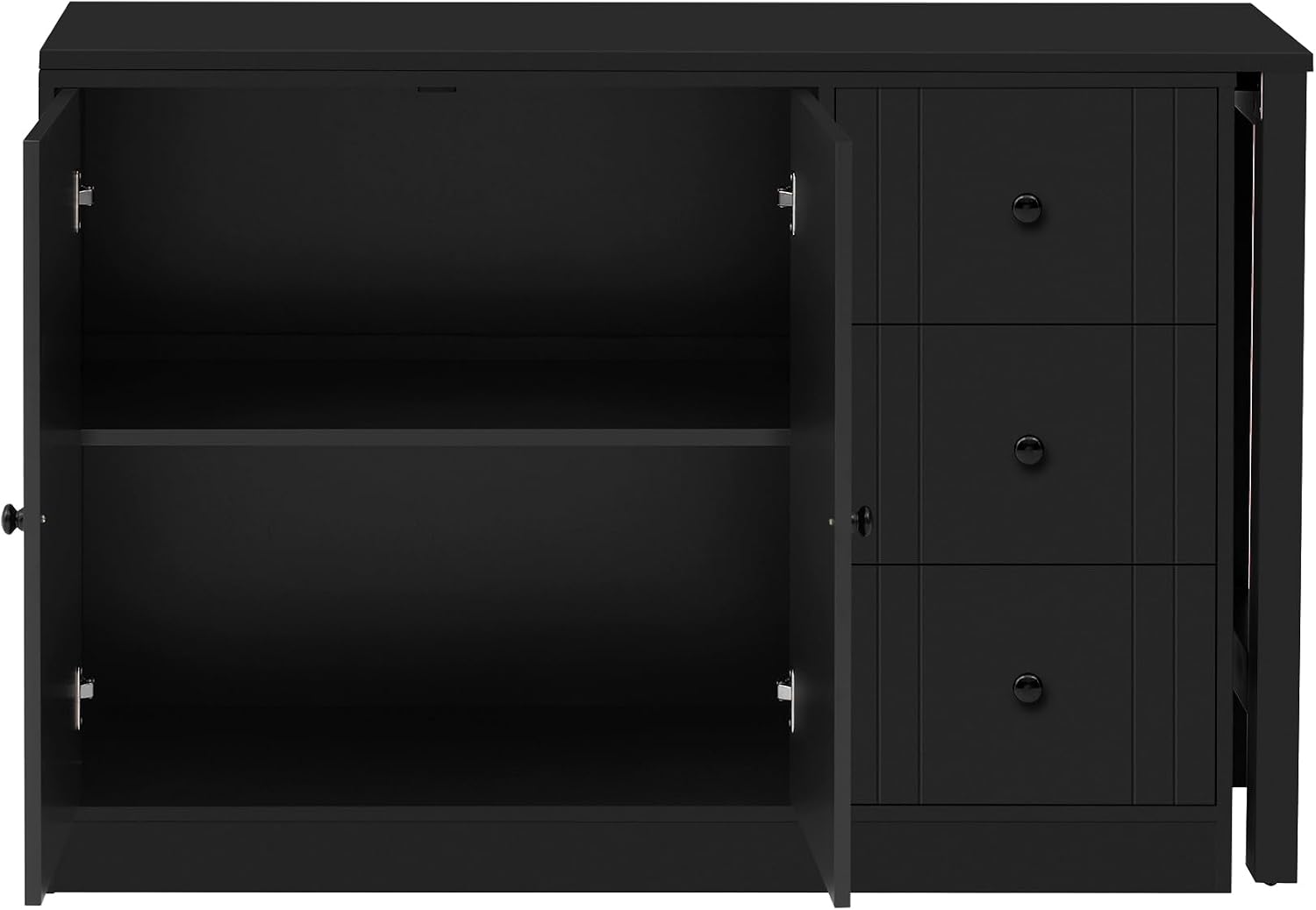 90' Extendable Freestanding Storage Cabinet, Kitchen Storage Bakers Rack with Silent Slides, Utility Food Cupboard with Adjustable Shelf for Kitchen Living Room, Black