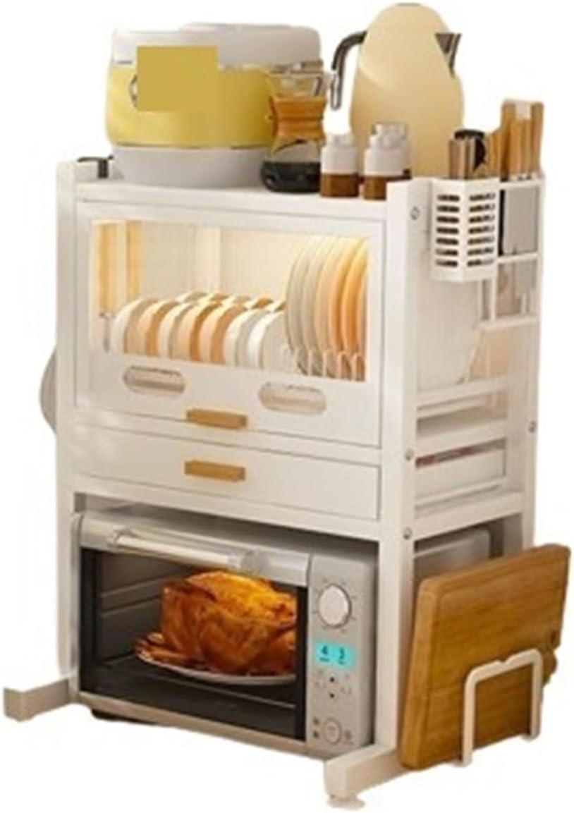 Kitchen Countertop Bakers Rack, Microwave Oven Stand, Countertop Dish Storage Cabinet with Drawers, for Kitchen, Dining Room, Living Room Multi Scenario Use(Beige,Large)