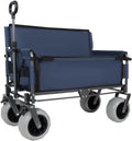 Heavy-Duty Folding Utility Wagon with All-Terrain Wheels, Convertible Bench Seat & Large-Capacity Storage Bin for Outdoor Activities (Dark Blue + Steel)