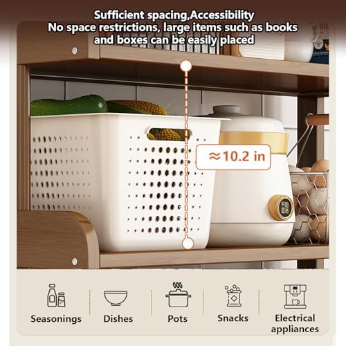 Bakers Rack Microwave Stand - Multi-Layer Storage with Magnetic Door, Double Drawer Design, 150 Catty Load Capacity, Ideal for Kitchen and Living Room