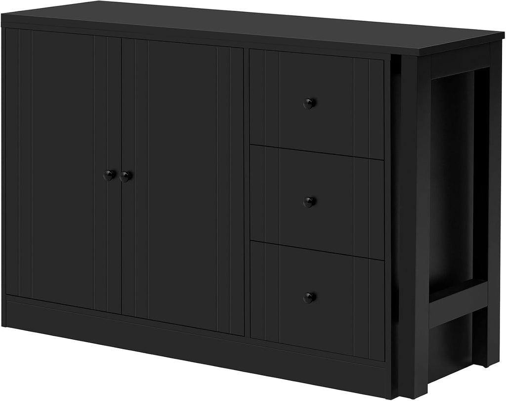 90' Extendable Freestanding Storage Cabinet, Kitchen Storage Bakers Rack with Silent Slides, Utility Food Cupboard with Adjustable Shelf for Kitchen Living Room, Black