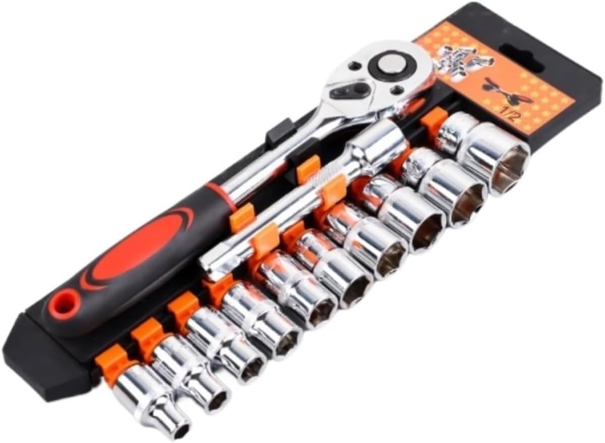 Repair Tools Hand Tool Sets Tool Box Set Open-End Spanners Allen Wrench Set Ratchet Wrench Screwdriver Bicycle Motorcycle Car Repair Tool Kit wljdp240511 (Color 1/2' Ratchet Wrench