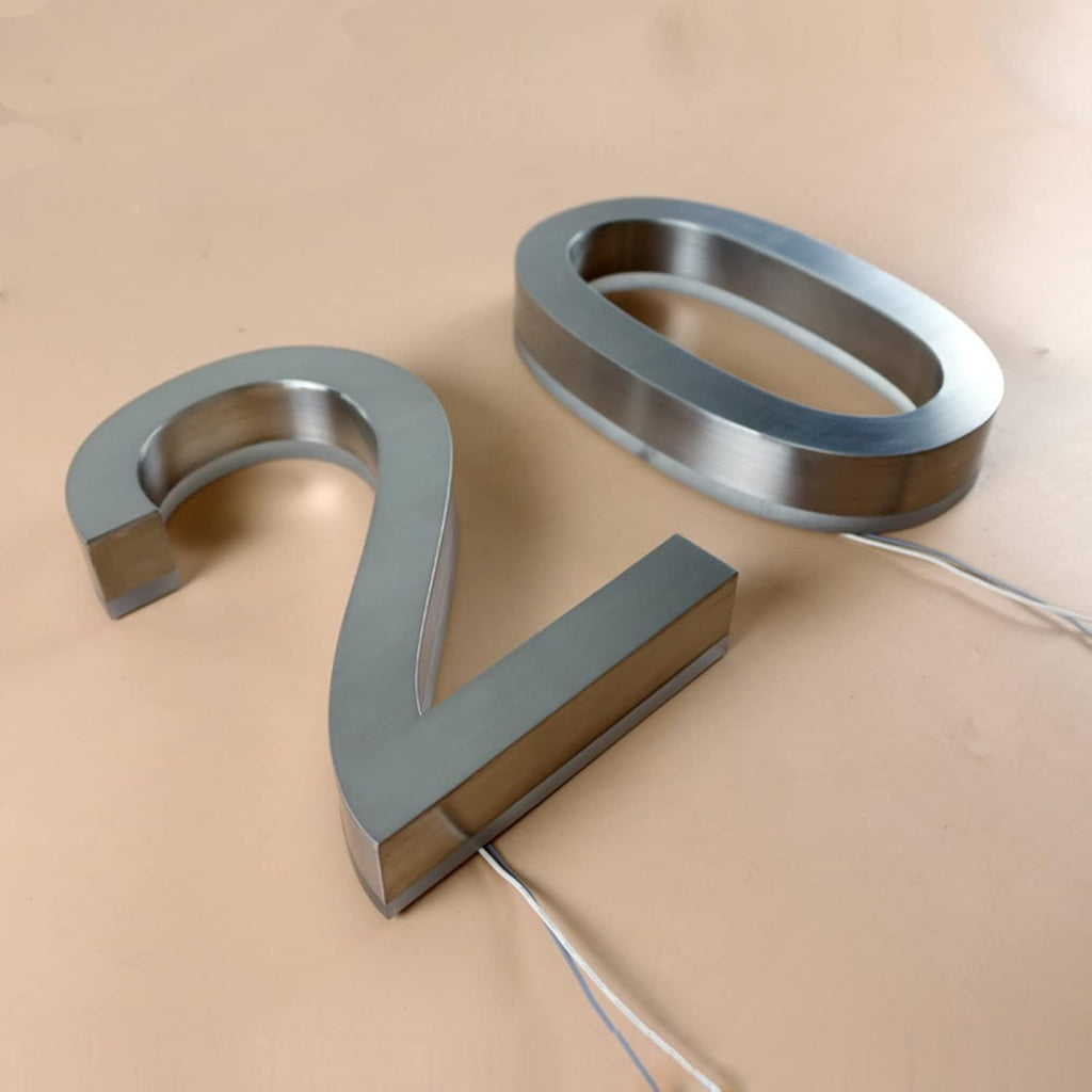 House Numbers, Steel Backlit LED Floating Address Number, Up-Scale Modern Brushed Silver Look, Lighted House Number, White Light, Illuminated Address Numbers For Outside.,20 Inch,1
