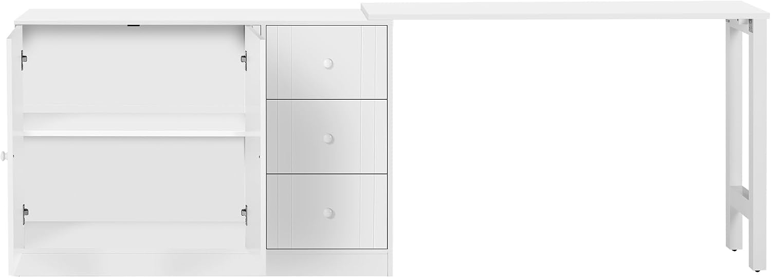 90' Extendable Freestanding Storage Cabinet, Kitchen Storage Bakers Rack with Silent Slides, Utility Food Cupboard with Adjustable Shelf for Kitchen Living Room, White