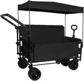 Heavy-Duty Folding Wagon Cart with Canopy, Bench Seat & Storage Compartment for Outdoor Activities, Beach Trips, Camping, Sports Events and Garden Use (Black + Steel)
