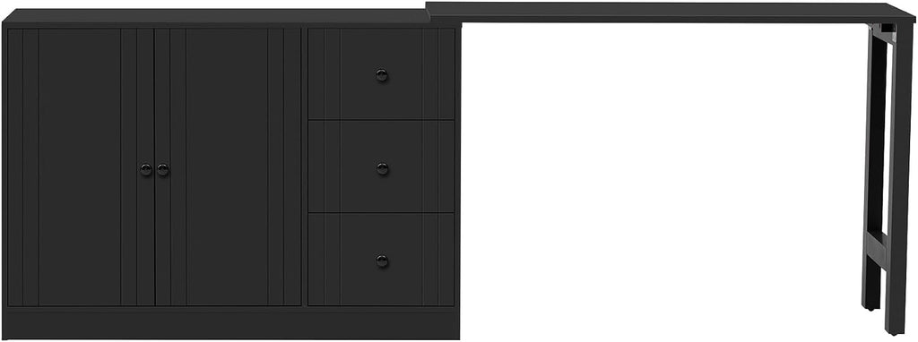 90' Extendable Freestanding Storage Cabinet, Kitchen Storage Bakers Rack with Silent Slides, Utility Food Cupboard with Adjustable Shelf for Kitchen Living Room, Black
