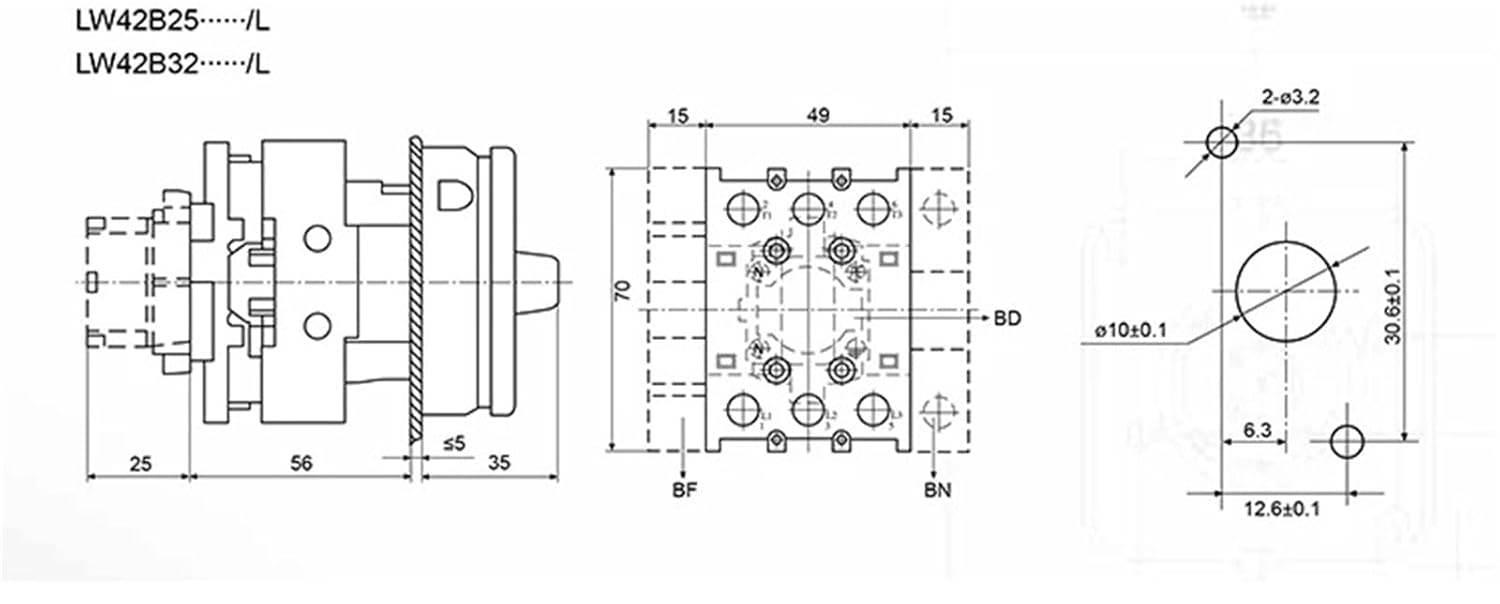 Cam Switch Load Circuit Breaker LW42B-32A 690VAC Main Control Power On/Off Equipment Screw Panel Mounted