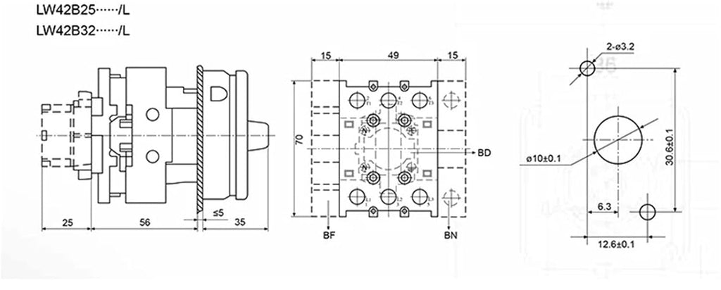 Cam Switch Load Circuit Breaker LW42B-32A 690VAC Main Control Power On/Off Equipment Screw Panel Mounted