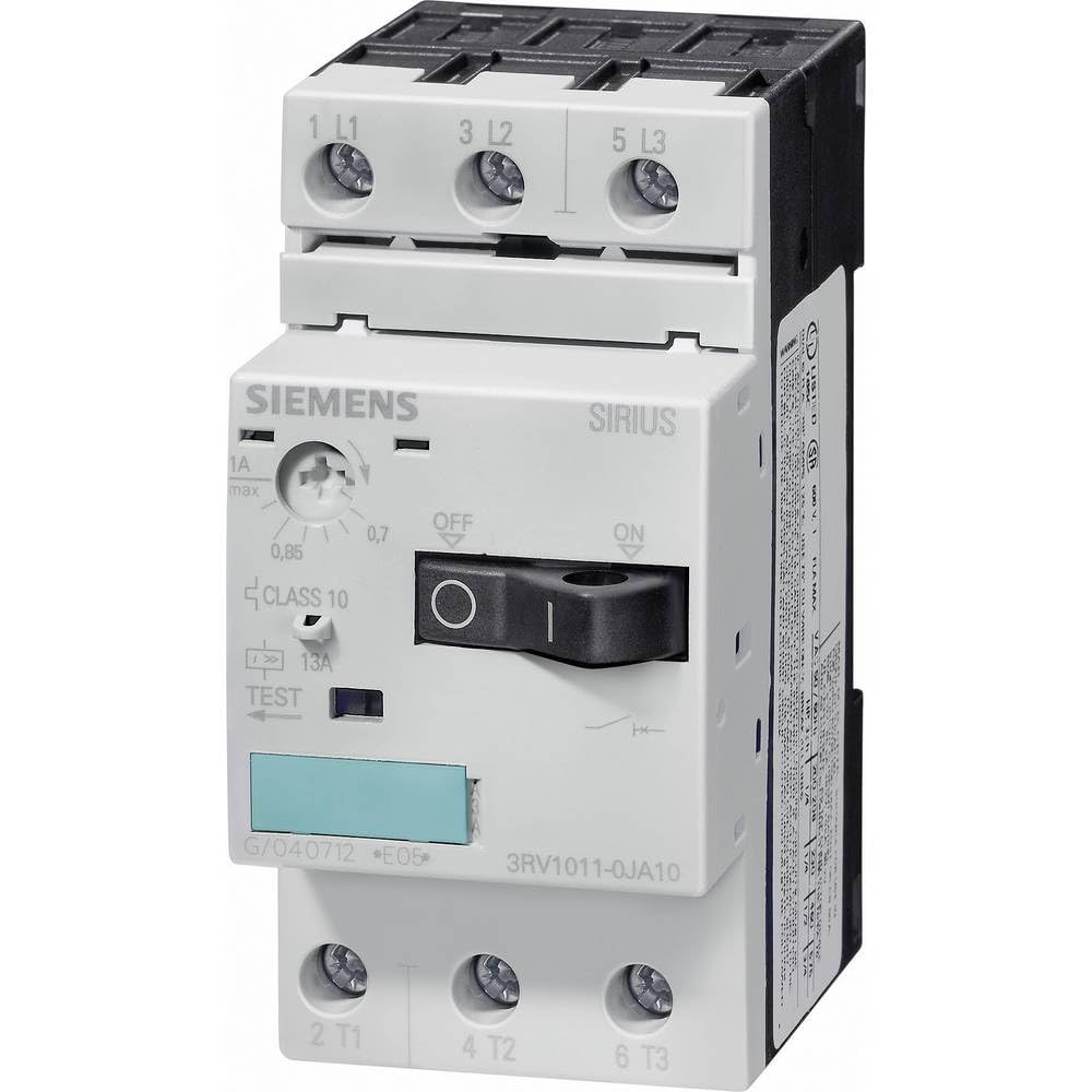 Siemens 3RV1011-1AA10 Motor Starter Protector, Screw Connection, 3RV101 Frame Size, 1.1-1.6 FLA Adjustment Range, 21A Instantaneous Short Circuit Release, 65kA UL Short Circuit Breaking Capacity at 480V (Certified Refurbished)