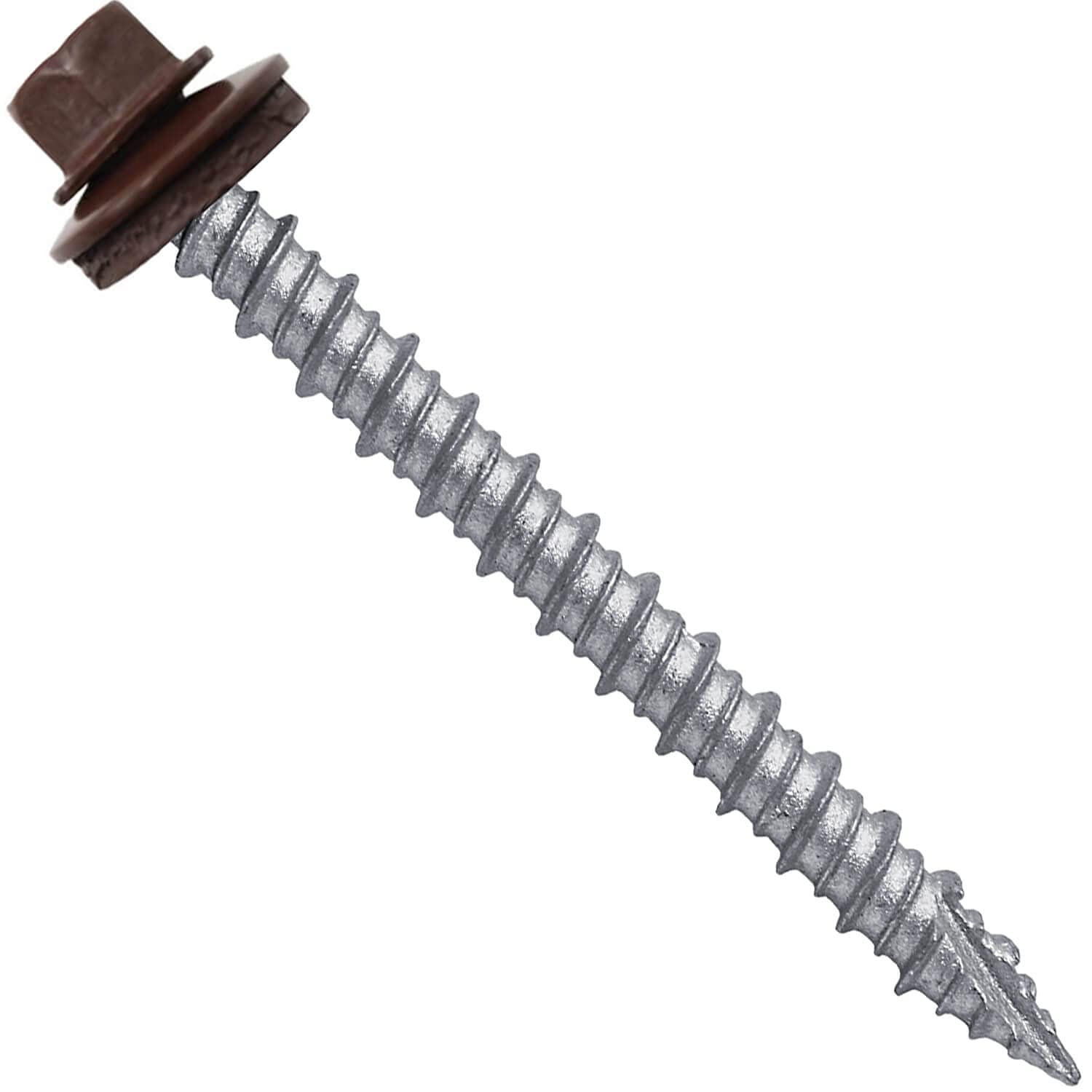 Metal Roofing Screws: (1500) 10 x 2 Brown Hex Head Sheet Metal Roof Screw. Self Starting Metal to Wood siding Screws. EPDM Washer. Colored Head