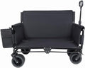3-in-1 Folding Wagon Cart with Bench Seat and Storage, Heavy-Duty All-Terrain Utility Cart with Removable Cooler Pouch, 500lbs Capacity for Camping, Beach, Sports, and Garden (Black + Steel)