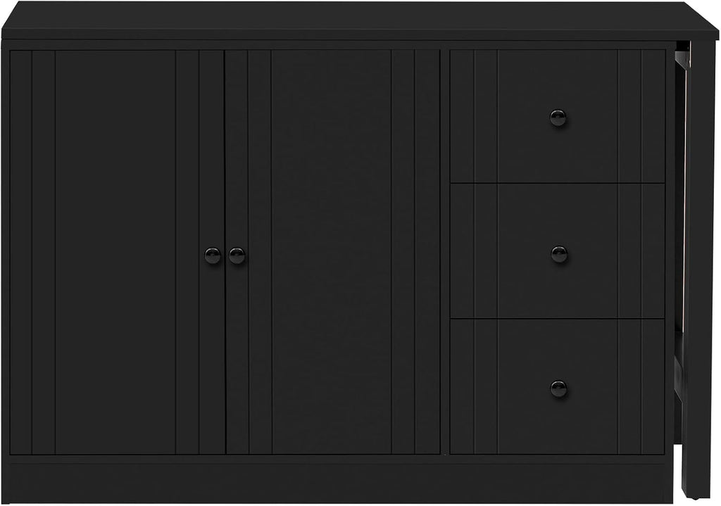 90' Extendable Freestanding Storage Cabinet, Kitchen Storage Bakers Rack with Silent Slides, Utility Food Cupboard with Adjustable Shelf for Kitchen Living Room, Black