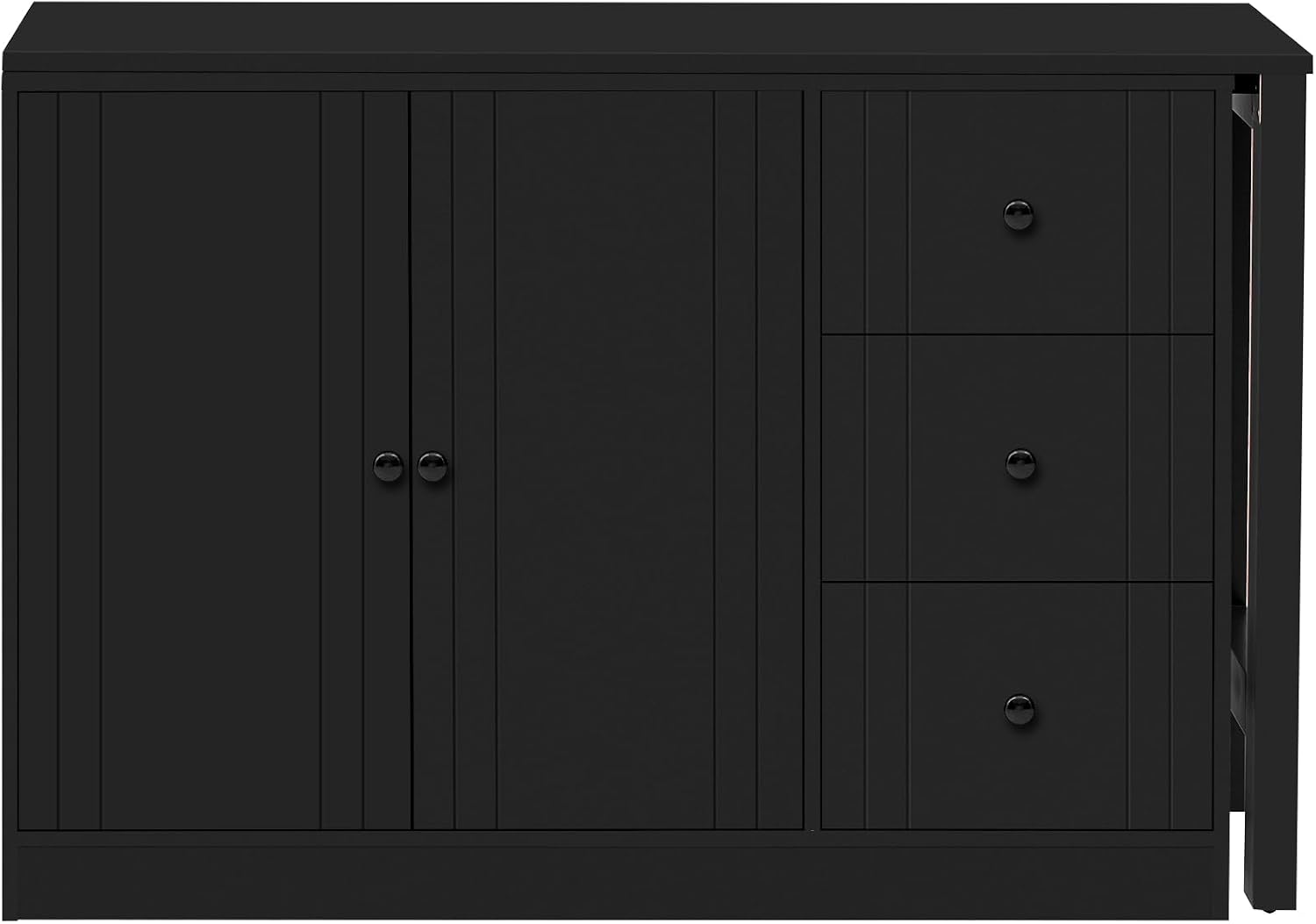 90' Extendable Freestanding Storage Cabinet, Kitchen Storage Bakers Rack with Silent Slides, Utility Food Cupboard with Adjustable Shelf for Kitchen Living Room, Black