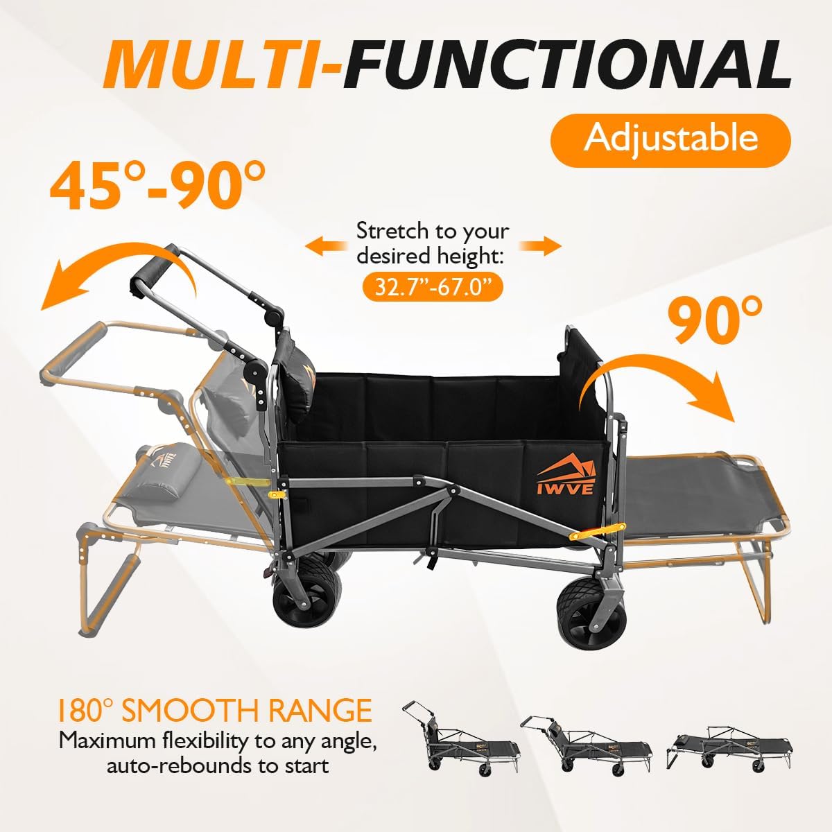 Heavy Duty Folding Wagon Cart 660 lb Capacity, 3-in-1 Collapsible Utility Wagon with Adjustable Handle and All-Terrain Wheels for Camping, Beach, Grocery, Outdoor Use
